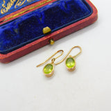 Pair of 9ct Yellow Gold & Green Peridot Set Hoop Hook Earrings Vintage c1960