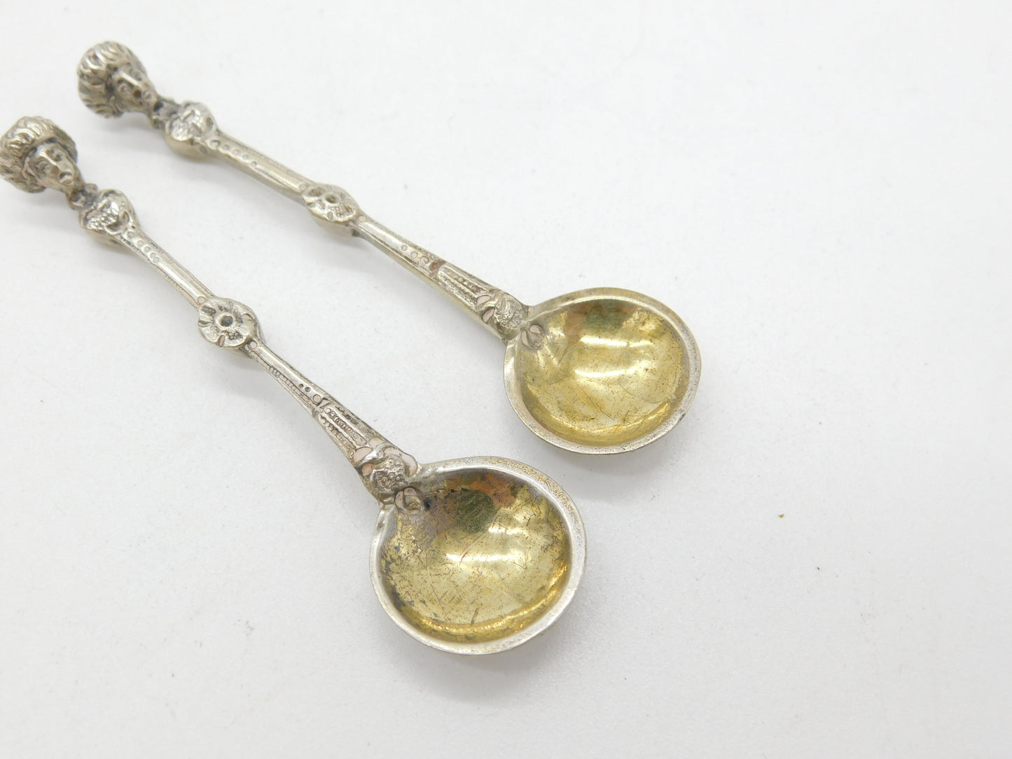 Pair of Victorian Sterling Silver Lady Bust Terminal Mustard Spoons 1866 London