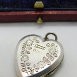 Edwardian Sterling Silver Floral Pattern Heart Locket Pendant 1910 Birmingham