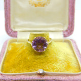 9ct Yellow Gold Faceted Amethyst Solitaire Ring Vintage c1970 Size J 1/2 UK