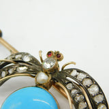 Victorian 9ct Gold & Old-Cut Diamond, Ruby Insect Bug Brooch Antique c1860