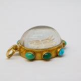 Victorian 18ct Gold, Turquoise, Essex Crystal 'IHR' Mourning Pendant Antique c1860