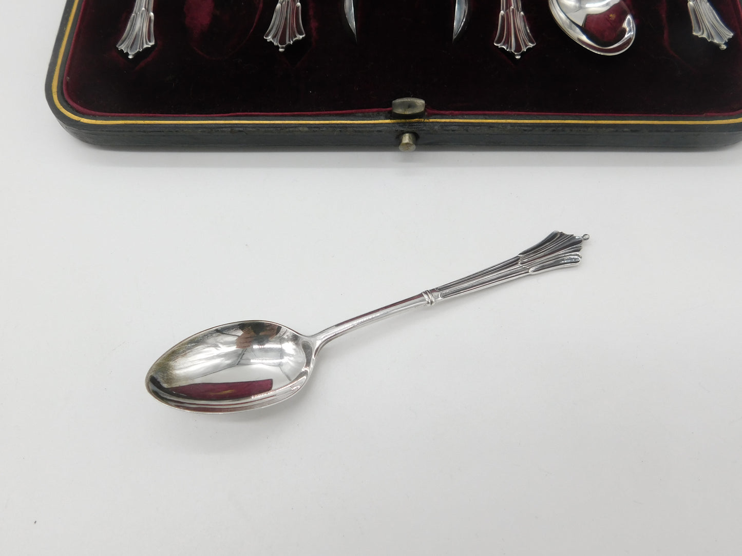 Boxed Set of Edwardian Sterling Silver Tea Spoons & Tongs 1905 Sheffield Antique