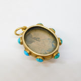 Victorian 18ct Gold, Turquoise, Essex Crystal 'IHR' Mourning Pendant Antique c1860