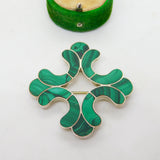 Victorian Scottish Sterling Silver & Green Malachite Kilt Brooch Antique c1860