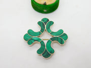 Victorian Scottish Sterling Silver & Green Malachite Kilt Brooch Antique c1860