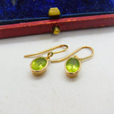 Pair of 9ct Yellow Gold & Green Peridot Set Hoop Hook Earrings Vintage c1960