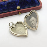 Edwardian Sterling Silver Floral Pattern Heart Locket Pendant 1910 Birmingham