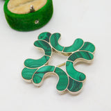 Victorian Scottish Sterling Silver & Green Malachite Kilt Brooch Antique c1860