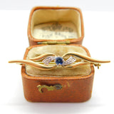 9ct Yellow Gold, Sapphire & Diamond Bar Brooch 1979 Birmingham Vintage
