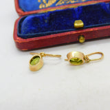 Pair of 9ct Yellow Gold & Green Peridot Set Hoop Hook Earrings Vintage c1960