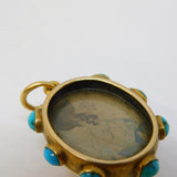 Victorian 18ct Gold, Turquoise, Essex Crystal 'IHR' Mourning Pendant Antique c1860