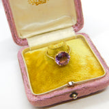 9ct Yellow Gold Faceted Amethyst Solitaire Ring Vintage c1970 Size J 1/2 UK