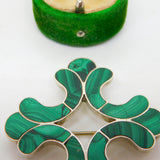 Victorian Scottish Sterling Silver & Green Malachite Kilt Brooch Antique c1860