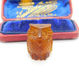 Carved Natural Baltic Amber Wise Owl Figure Antique c1920 Art Deco