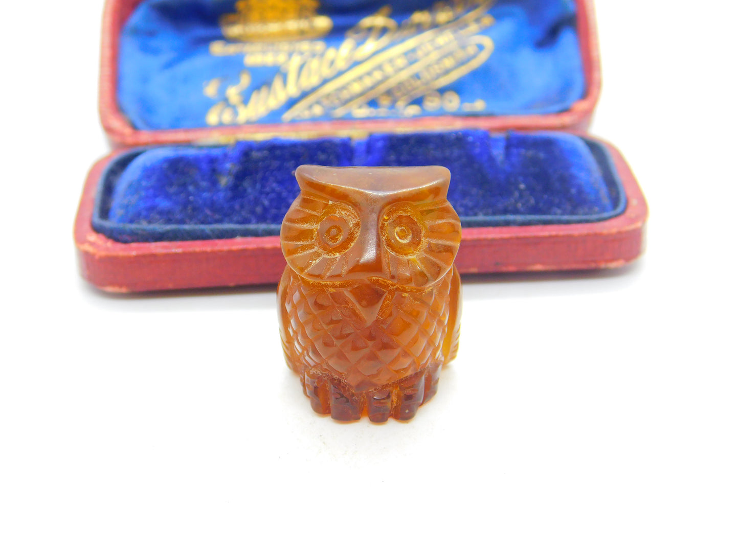 Carved Natural Baltic Amber Wise Owl Figure Antique c1920 Art Deco