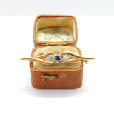 9ct Yellow Gold, Sapphire & Diamond Bar Brooch 1979 Birmingham Vintage