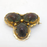 19th Century 20ct Gold Egyptian Scarab Beetle Trefoil Brooch Antique c1830s