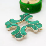 Victorian Scottish Sterling Silver & Green Malachite Kilt Brooch Antique c1860