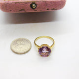 9ct Yellow Gold Faceted Amethyst Solitaire Ring Vintage c1970 Size J 1/2 UK