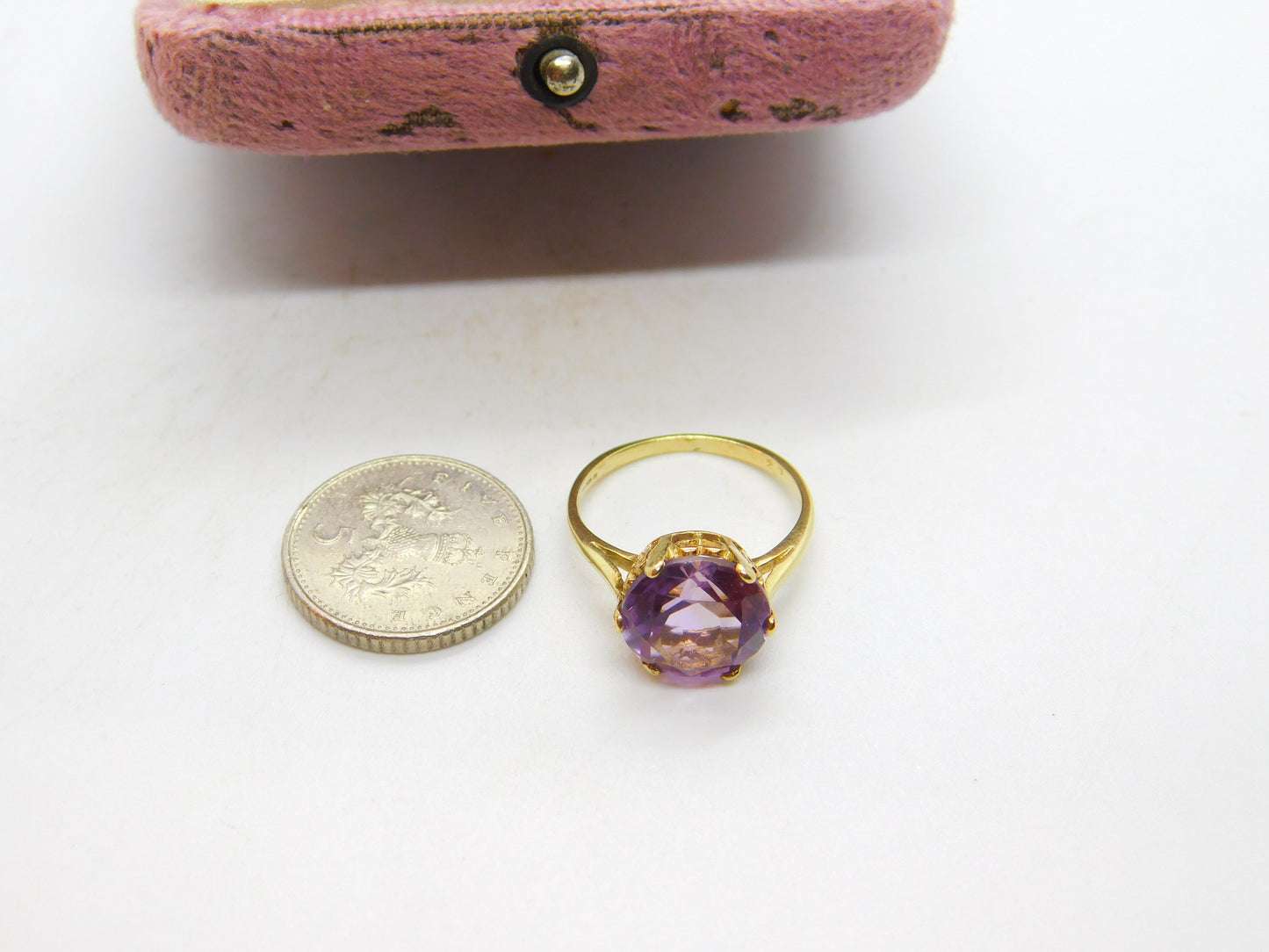 9ct Yellow Gold Faceted Amethyst Solitaire Ring Vintage c1970 Size J 1/2 UK