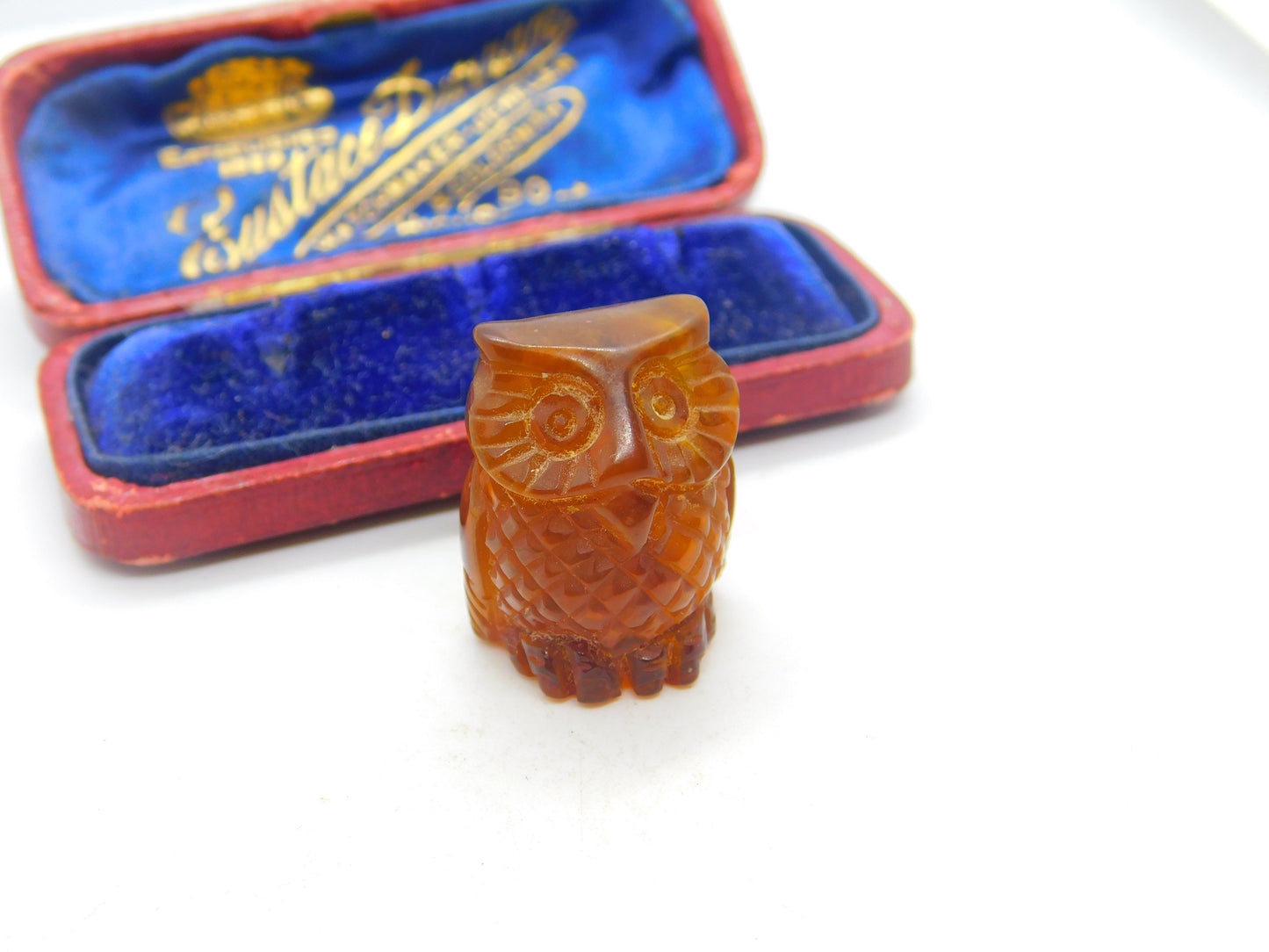 Carved Natural Baltic Amber Wise Owl Figure Antique c1920 Art Deco