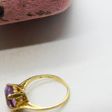 9ct Yellow Gold Faceted Amethyst Solitaire Ring Vintage c1970 Size J 1/2 UK