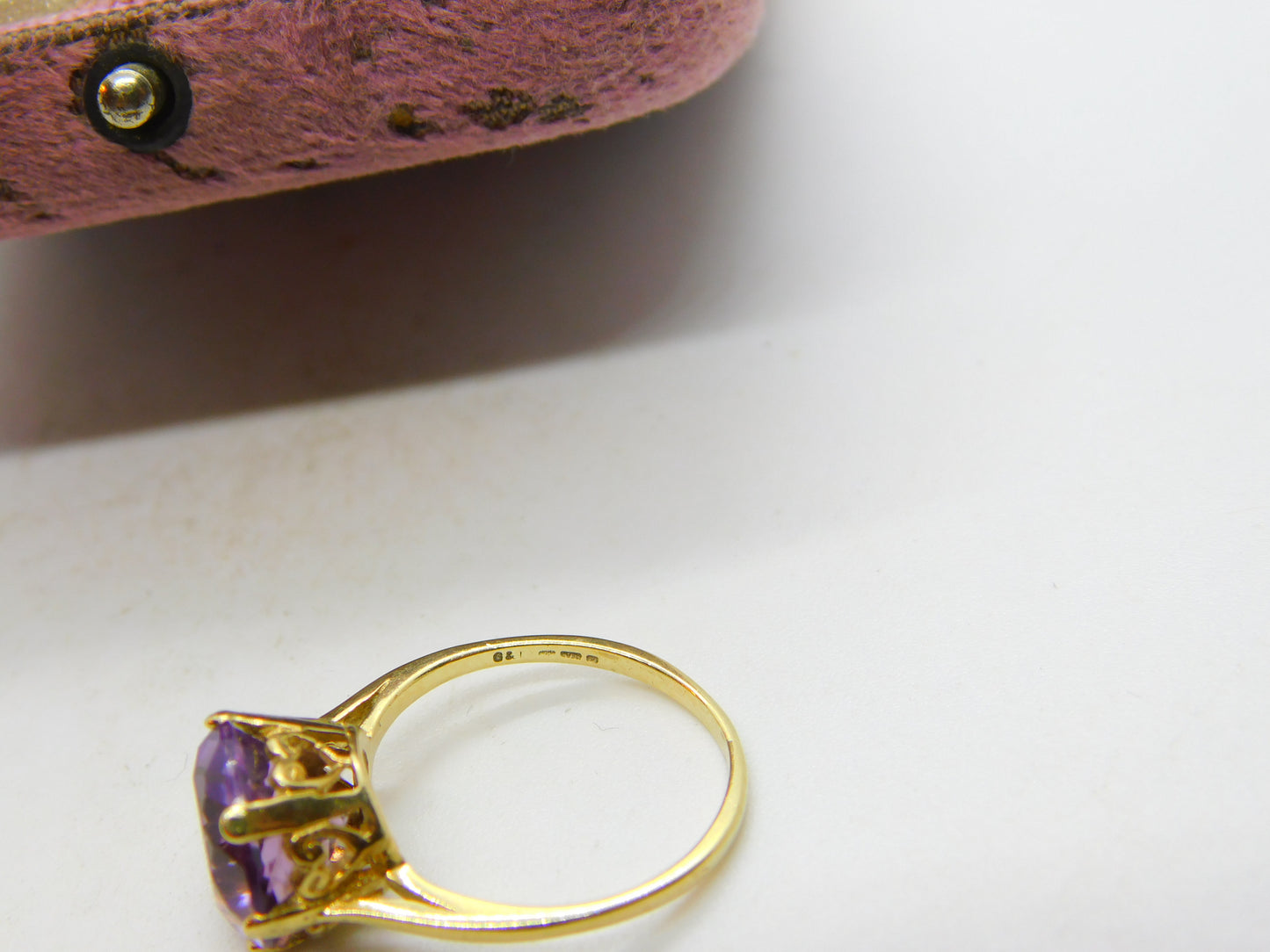 9ct Yellow Gold Faceted Amethyst Solitaire Ring Vintage c1970 Size J 1/2 UK