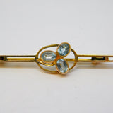 Victorian 15ct Yellow Gold & Aquamarine Floral Sweetheart Brooch Antique c1890