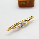 9ct Yellow Gold, Sapphire & Diamond Bar Brooch 1979 Birmingham Vintage