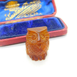 Carved Natural Baltic Amber Wise Owl Figure Antique c1920 Art Deco