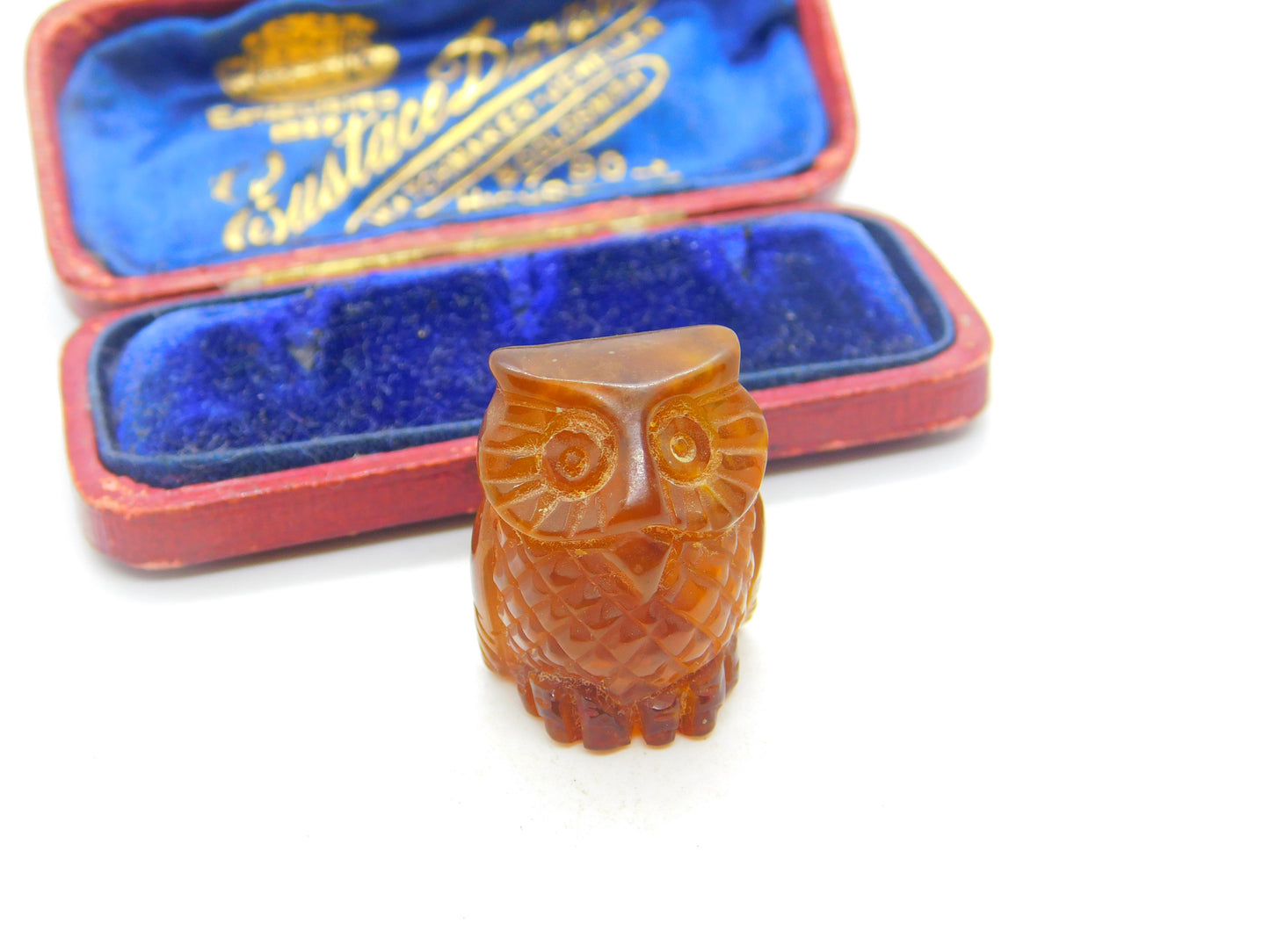 Carved Natural Baltic Amber Wise Owl Figure Antique c1920 Art Deco