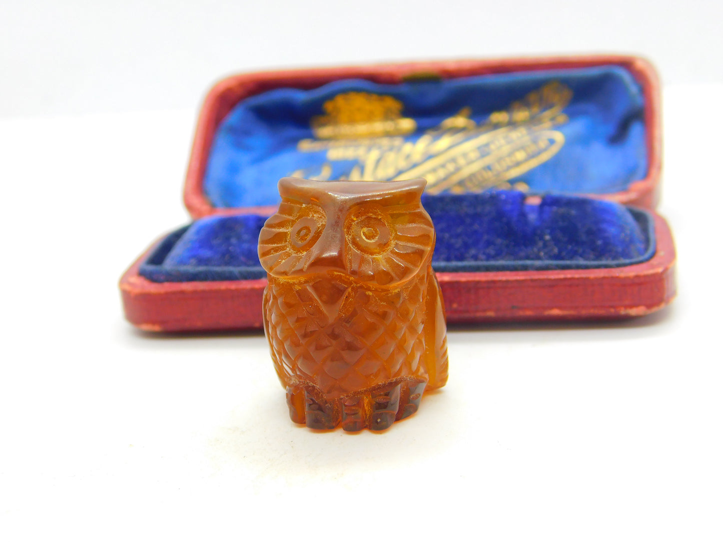 Carved Natural Baltic Amber Wise Owl Figure Antique c1920 Art Deco