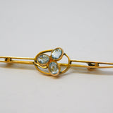 Victorian 15ct Yellow Gold & Aquamarine Floral Sweetheart Brooch Antique c1890