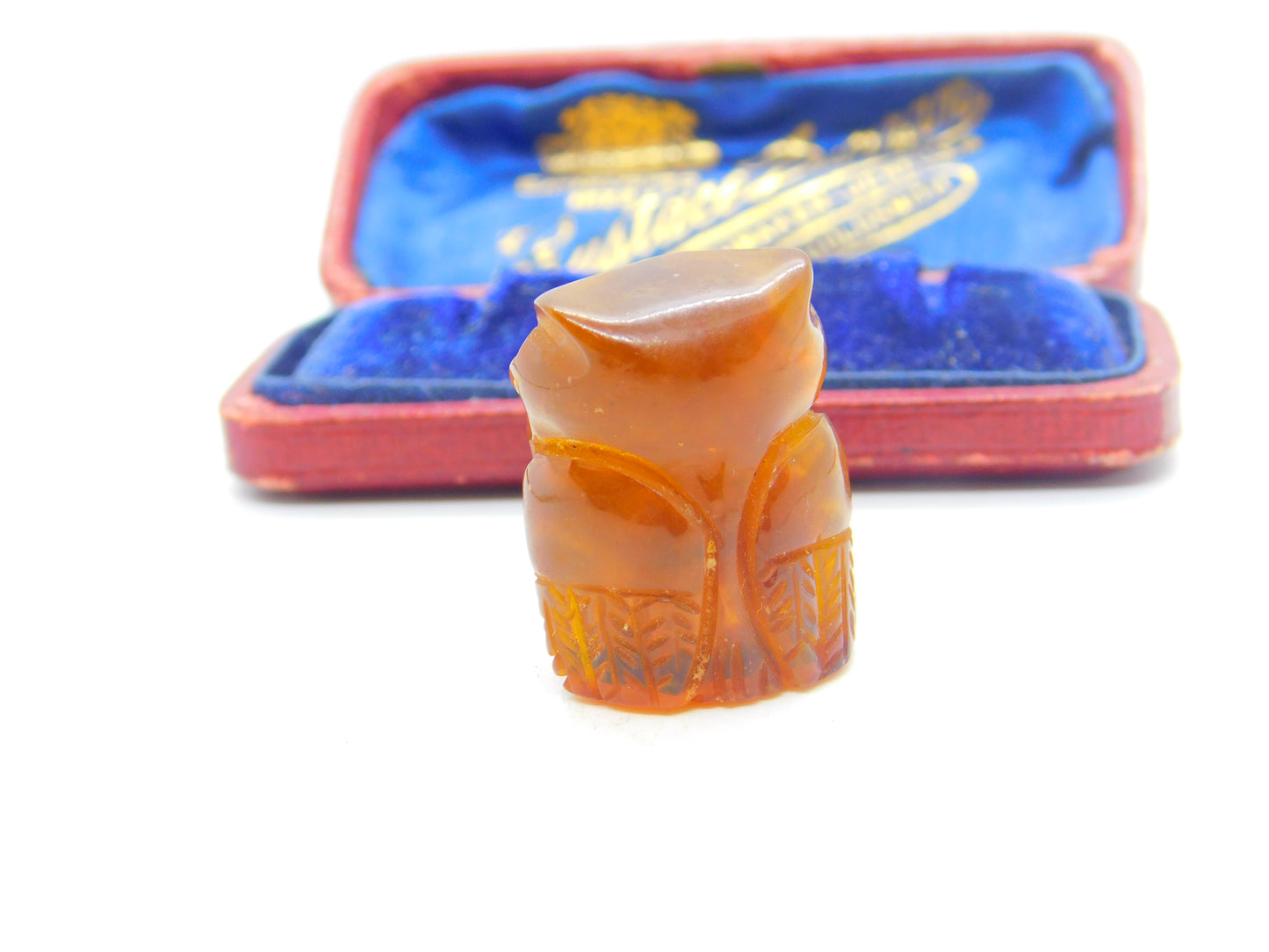 Carved Natural Baltic Amber Wise Owl Figure Antique c1920 Art Deco