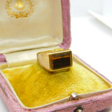 9ct Yellow Gold Modernist Tiger's Eye Set Signet Ring Vintage c1970