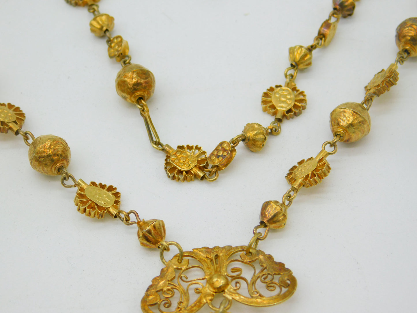 18th Century Spanish Colonial Phillipines Silver Gilt Filigree Reliquary Necklace c1750