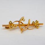 Edwardian 15ct Gold & Seed Pearl Wishbone Sweetheart Brooch Antique c1910