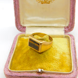 9ct Yellow Gold Modernist Tiger's Eye Set Signet Ring Vintage c1970