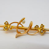 Edwardian 15ct Gold & Seed Pearl Wishbone Sweetheart Brooch Antique c1910
