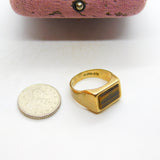 9ct Yellow Gold Modernist Tiger's Eye Set Signet Ring Vintage c1970