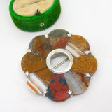 Victorian Scottish Sterling Silver, Agate & Bloodstone Floral Kilt Brooch c1860