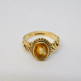 9ct Yellow Gold Floral Pattern Citrine Set Dress Ring Vintage 1972 Birmingham