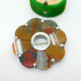 Victorian Scottish Sterling Silver, Agate & Bloodstone Floral Kilt Brooch c1860