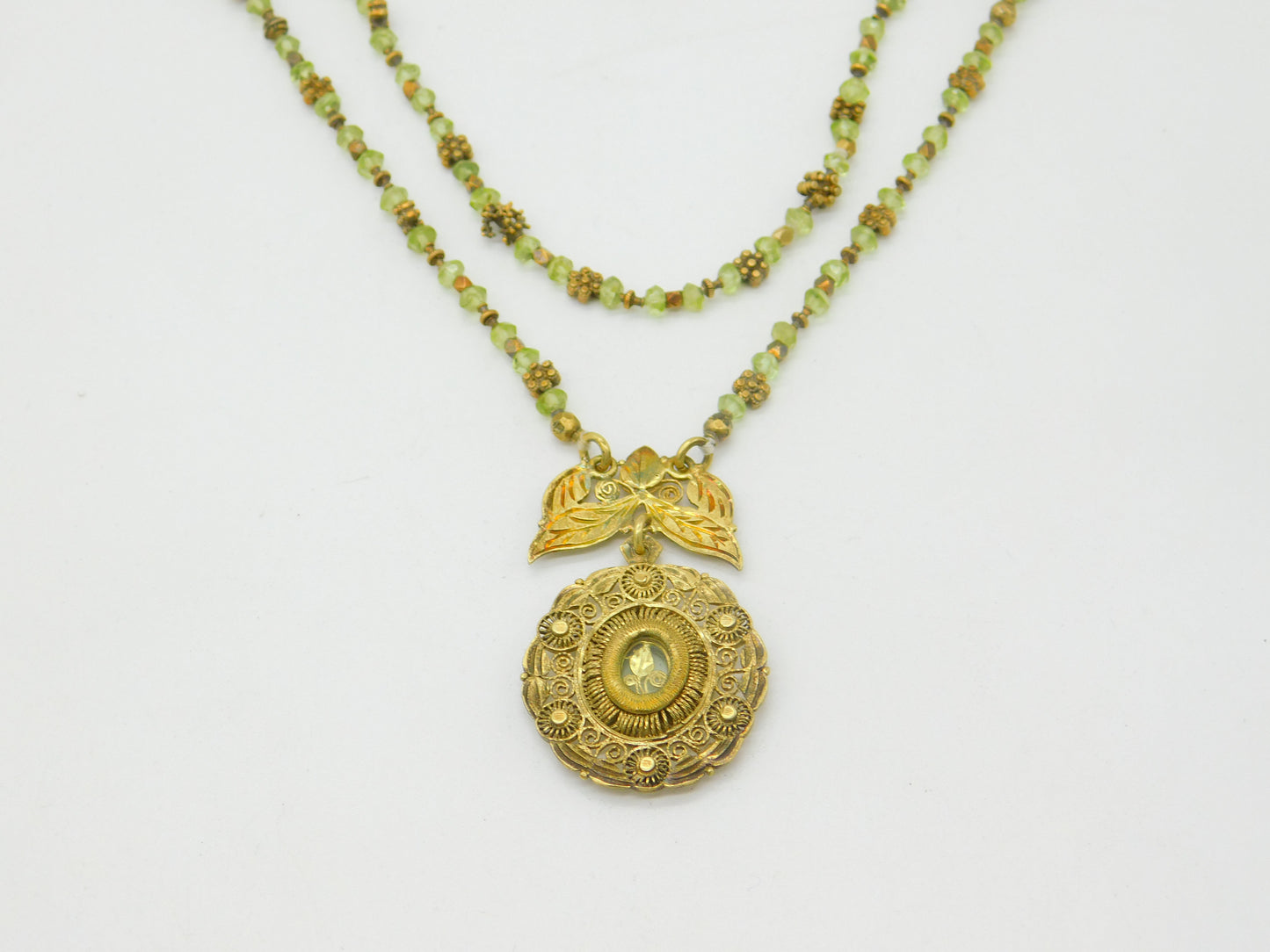 18th Century Spanish Colonial Philippines Silver Gilt & Peridot Reliquary Necklace c1750