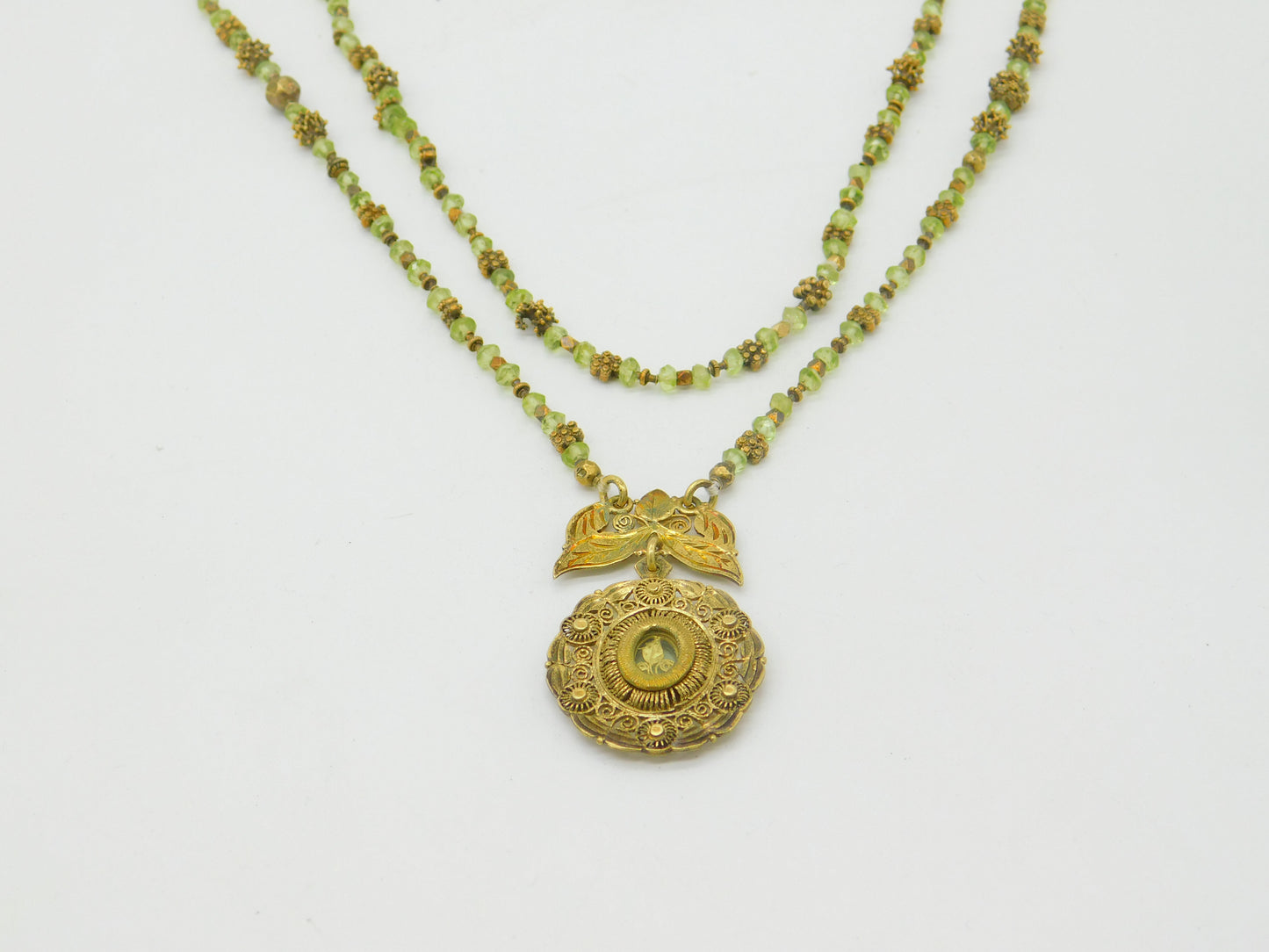 18th Century Spanish Colonial Philippines Silver Gilt & Peridot Reliquary Necklace c1750