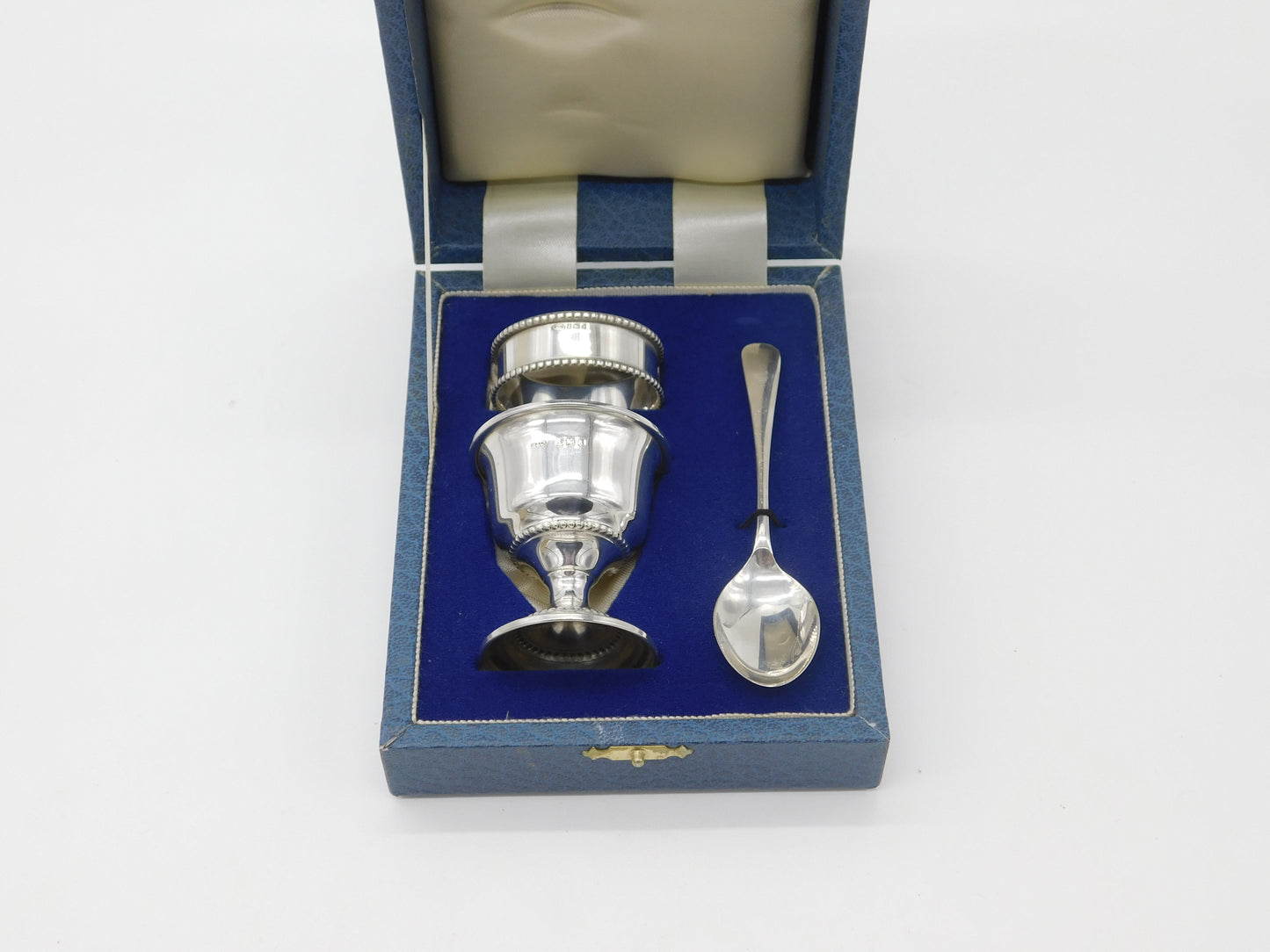 Boxed Sterling Silver Egg Cup & Spoon Christening Set 1991 Birmingham