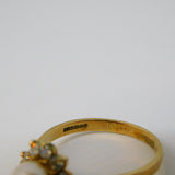 9ct Yellow Gold, Spinel & Pearl Set Floral Cluster Ring Vintage 1998 London
