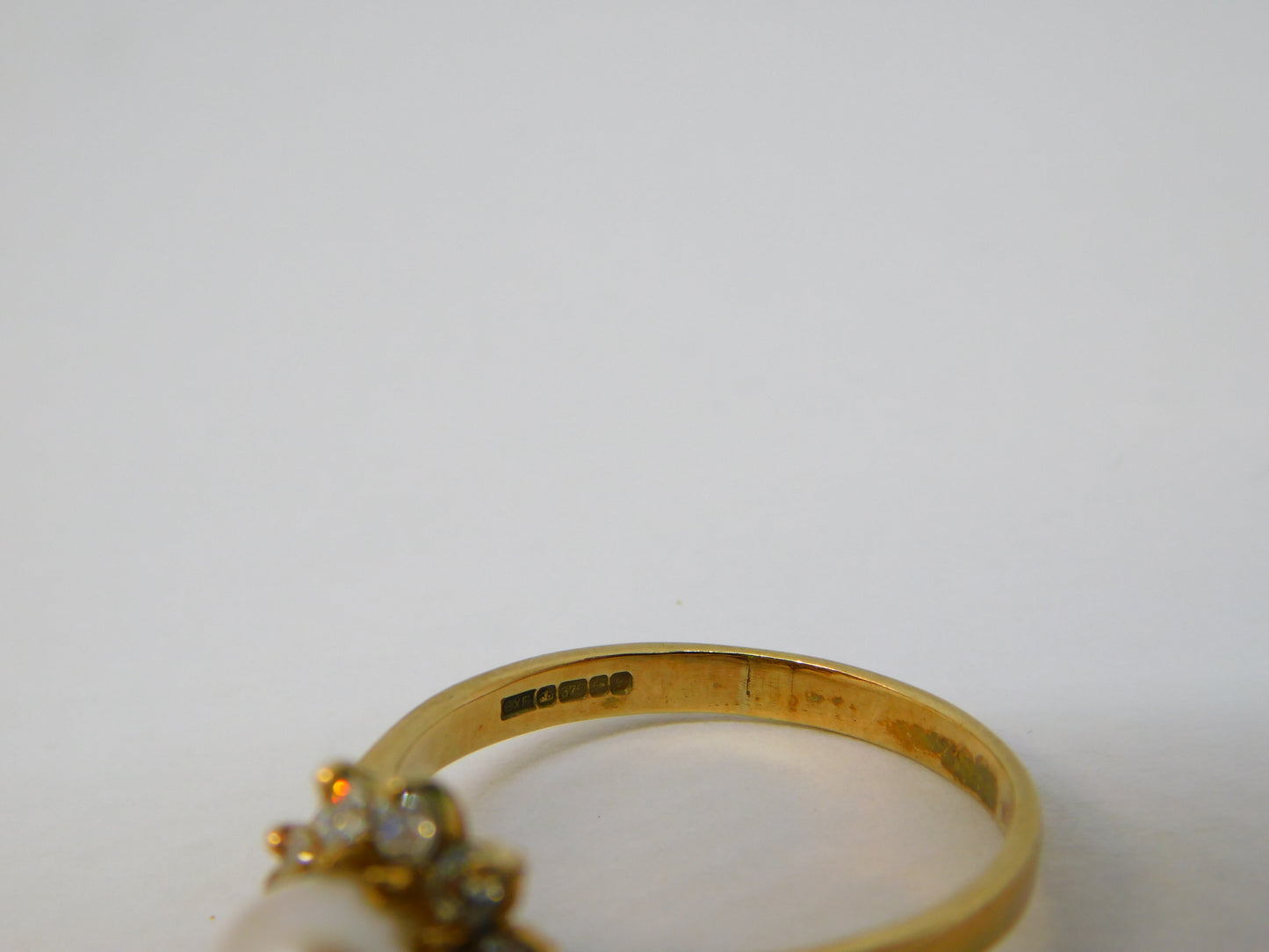 9ct Yellow Gold, Spinel & Pearl Set Floral Cluster Ring Vintage 1998 London