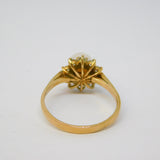 9ct Yellow Gold, Spinel & Pearl Set Floral Cluster Ring Vintage 1998 London